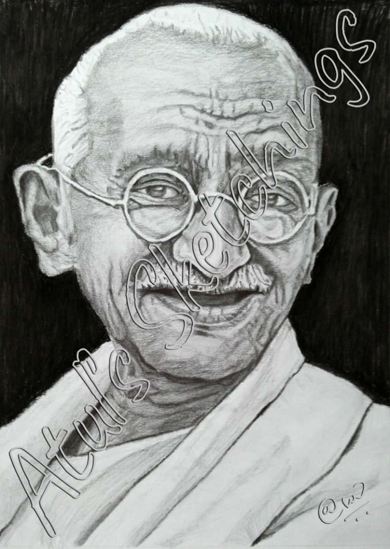 Mahatma Gandhi Pencil Sketch, Drawing, Realistic Art