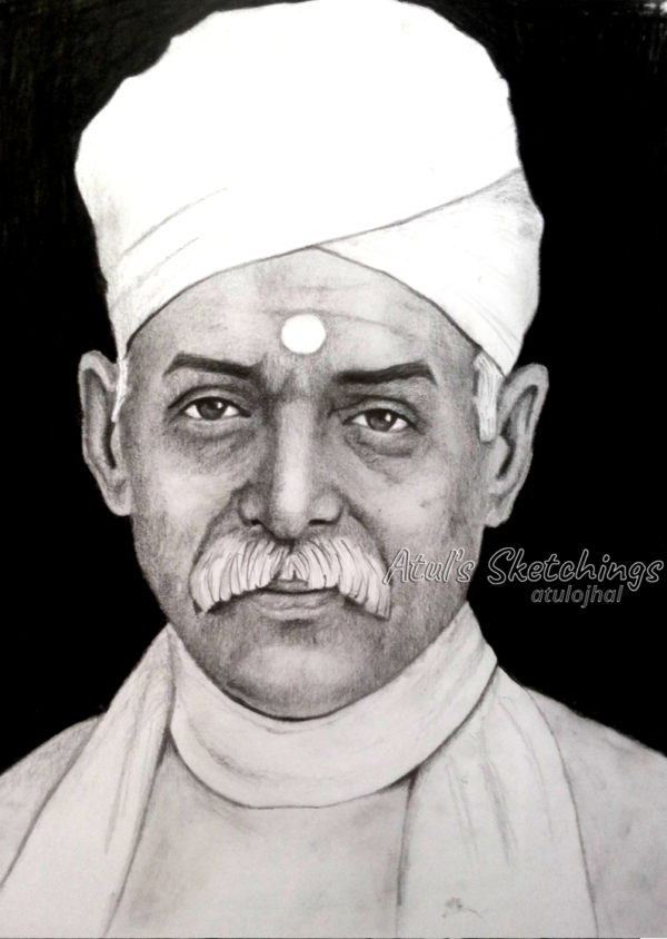 Madan Mohan Malaviya Pencil Sketch, Drawing, Realistic Art