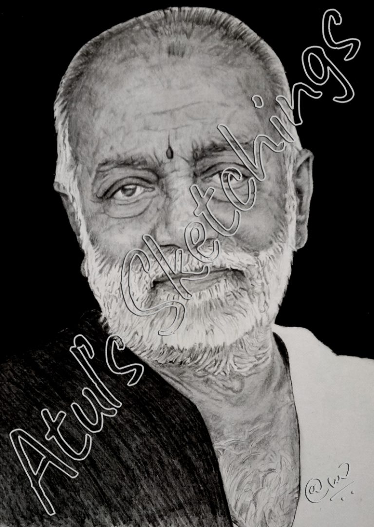 Morari Bapu Pencil Sketch, Drawing, Realistic Art