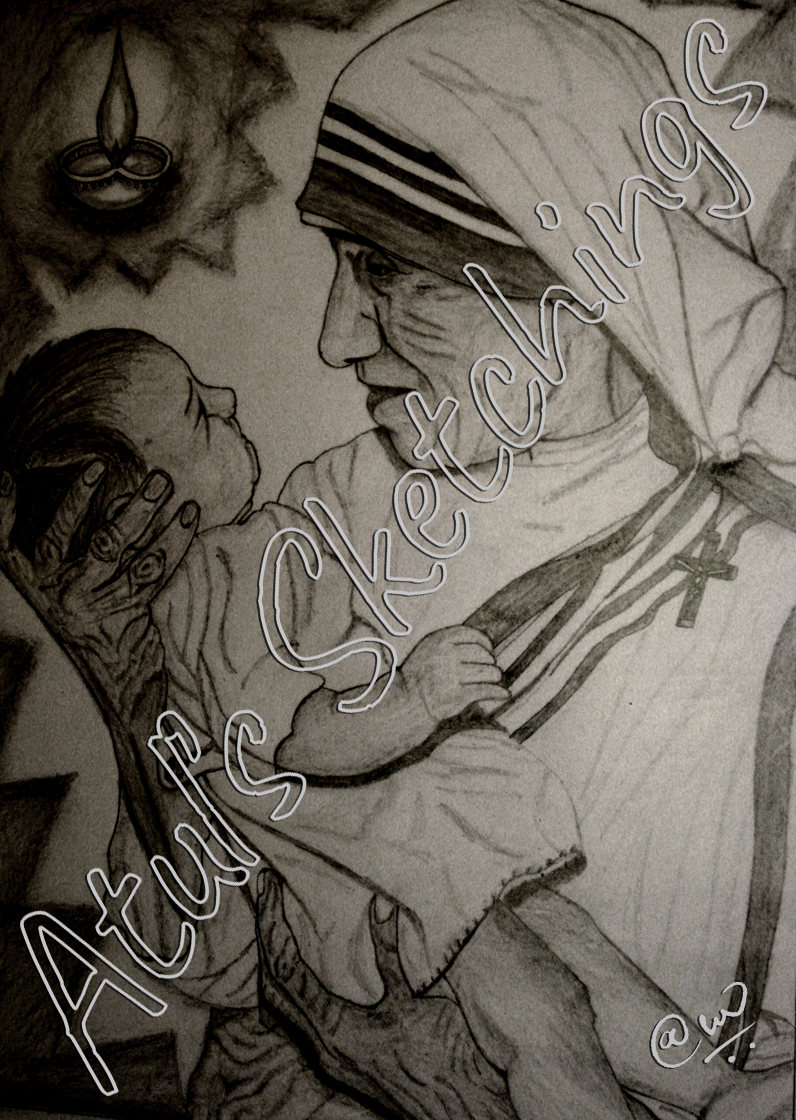 Mother Teresa 2 by artist Sankar Das | charcoal-pastel Drawings on paper-saigonsouth.com.vn